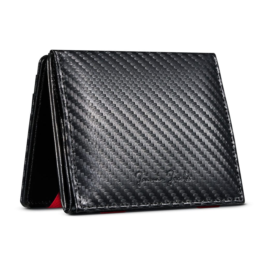 Jaimie Jacobs Geldbeutel Portemonnaie Carbon with Red Flap Boy - Magic Wallet with Coin Pocket Flap Boy Magic Wallet with Coin Pocket Genuine Leather