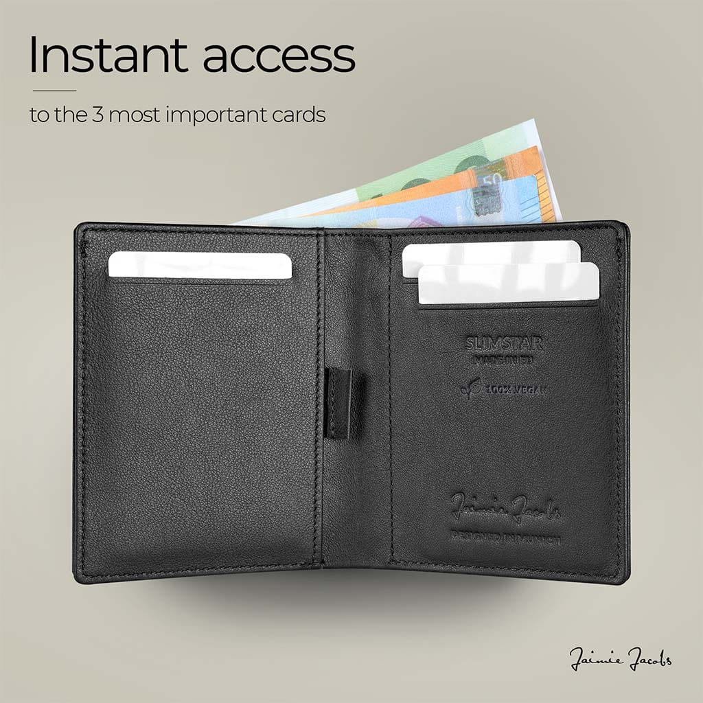 Jaimie Jacobs Geldbeutel Portemonnaie Vegan Black Slimstar vegan - slim wallet with large coin pocket Slimstar slim wallet with big coin pocket