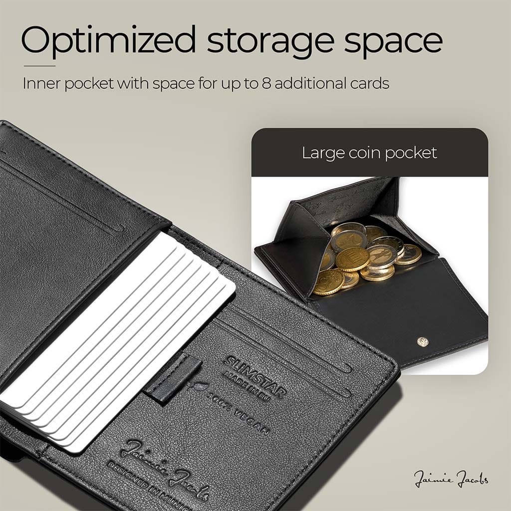 Jaimie Jacobs Geldbeutel Portemonnaie Vegan Black Slimstar vegan - slim wallet with large coin pocket Slimstar slim wallet with big coin pocket