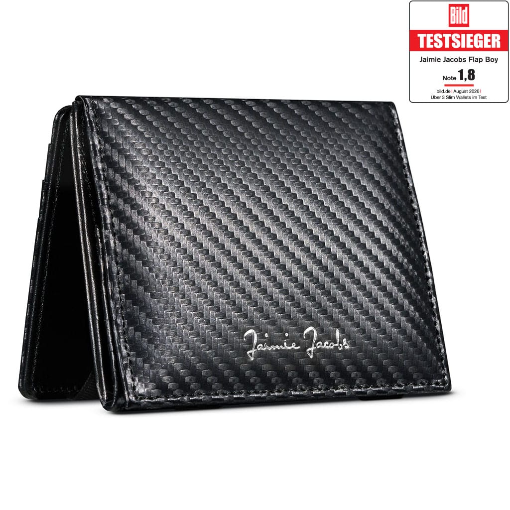 Jaimie Jacobs Geldbeutel Portemonnaie Carbon Flap Boy - Magic Wallet with Coin Pocket Flap Boy Magic Wallet with Coin Pocket Genuine Leather
