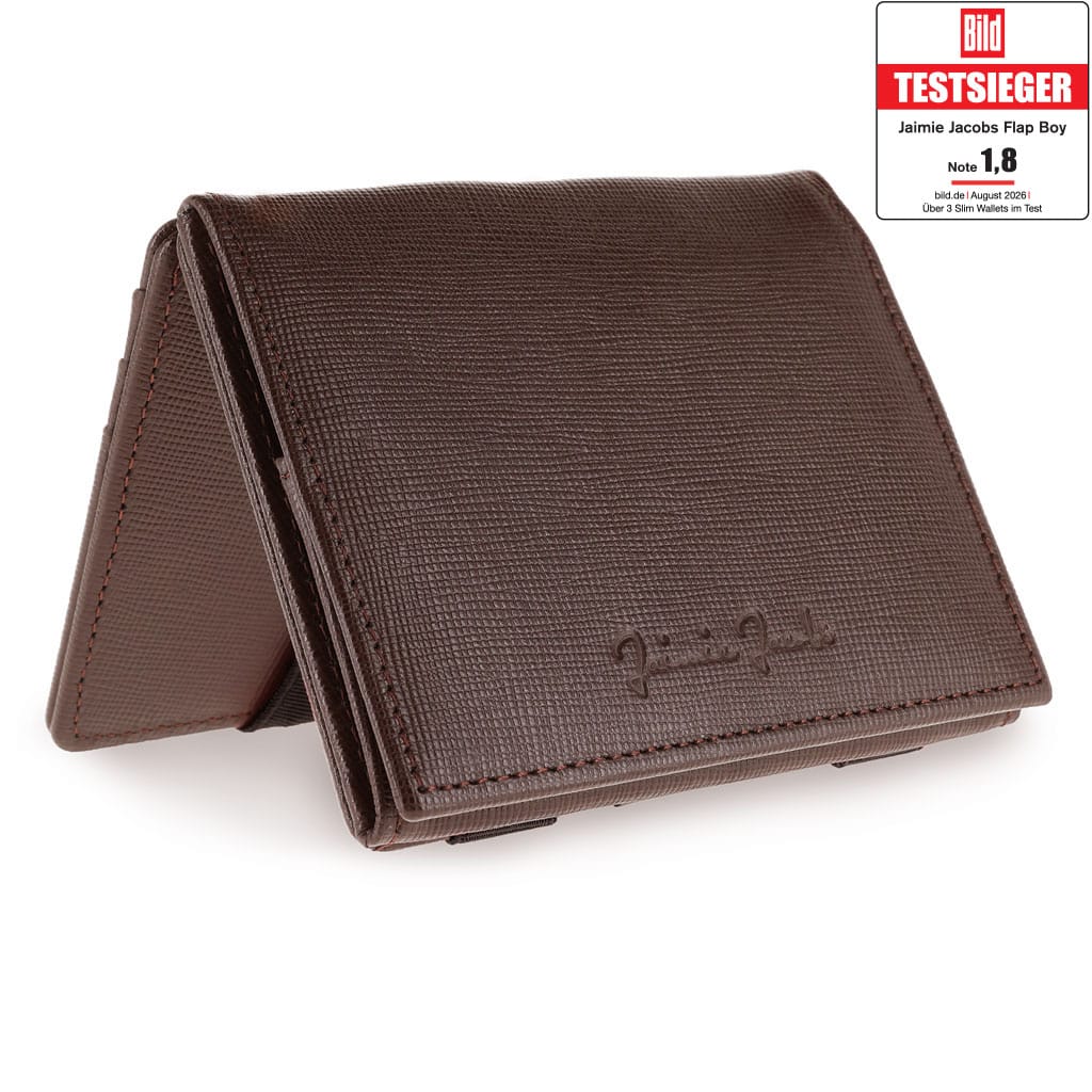 Jaimie Jacobs Geldbeutel Portemonnaie Saffiano Brown Flap Boy - Magic Wallet with Coin Pocket - Limited Edition Flap Boy Magic Wallet with Coin Pocket Limited Edition 