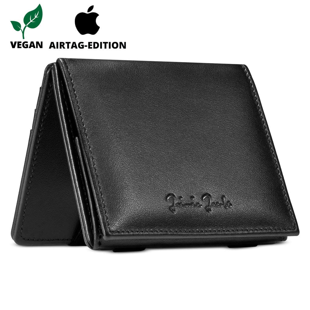 Hawanik Portafoglio Uomo Sottile Con Custodia Integrata Per AirTag (Bifold, Nero) - Anti-smarrimento