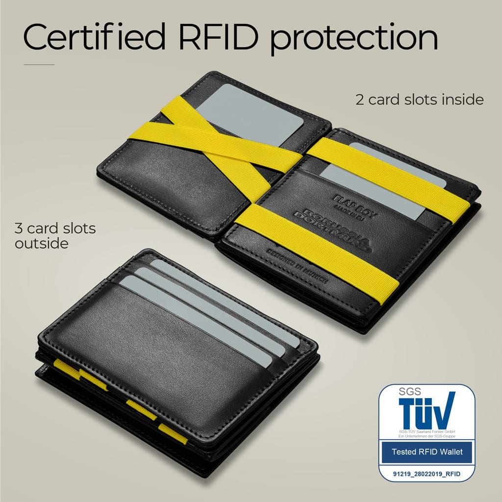 Jaimie Jacobs Geldbeutel Portemonnaie Black with Yellow Flap Boy Borussia Dortmund Edition - Magic Wallet with Coin Pocket Flap Boy Borussia Dortmund Edition Magic Wallet