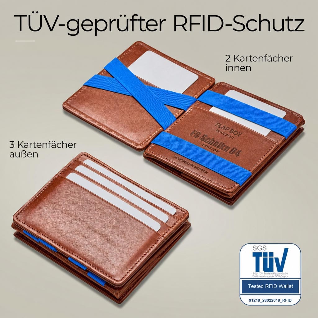 Jaimie Jacobs Geldbeutel Portemonnaie Dark Brown with Blue Flap Boy FC Schalke 04 Aufstiegs-Edition - Magic Wallet with Coin Pocket Flap Boy FC Schalke 04 Edition Magic Wallet