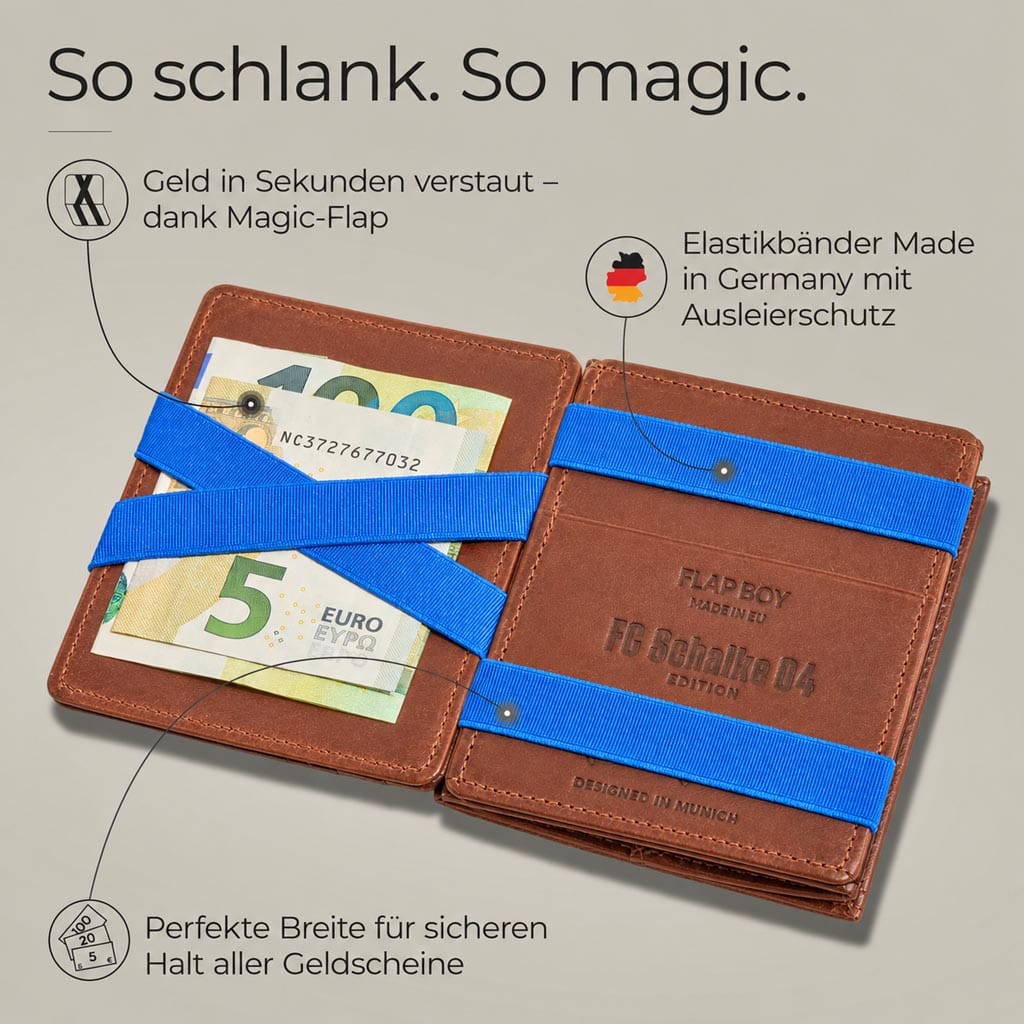 Jaimie Jacobs Geldbeutel Portemonnaie Dark Brown with Blue Flap Boy FC Schalke 04 Aufstiegs-Edition - Magic Wallet with Coin Pocket Flap Boy FC Schalke 04 Edition Magic Wallet
