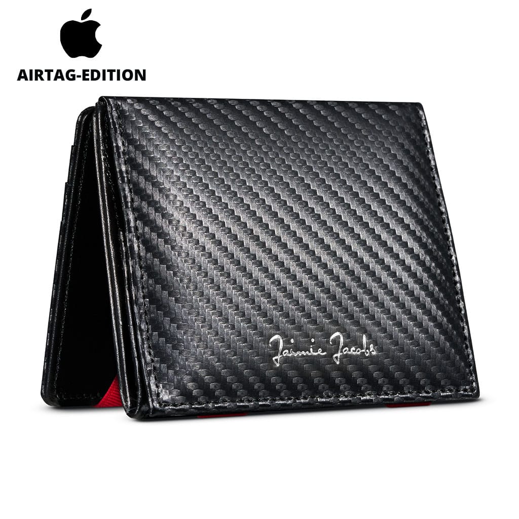Jaimie Jacobs Geldbeutel Portemonnaie Carbon with Red Flap Boy AirTag-Edition - Magic Wallet with Coin Pocket Flap Boy magic-wallet with coin pocket & Apple AirTag pocket