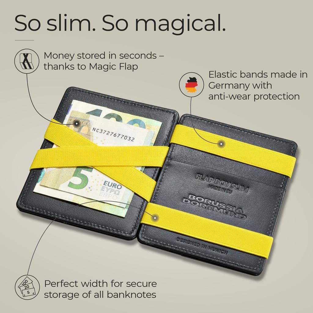 Jaimie Jacobs Geldbeutel Portemonnaie Black with Yellow Flap Boy Slim Borussia Dortmund Edition - Magic Wallet without Coin Pocket Flap Boy Slim Borussia Dortmund Edition Magic Wallet