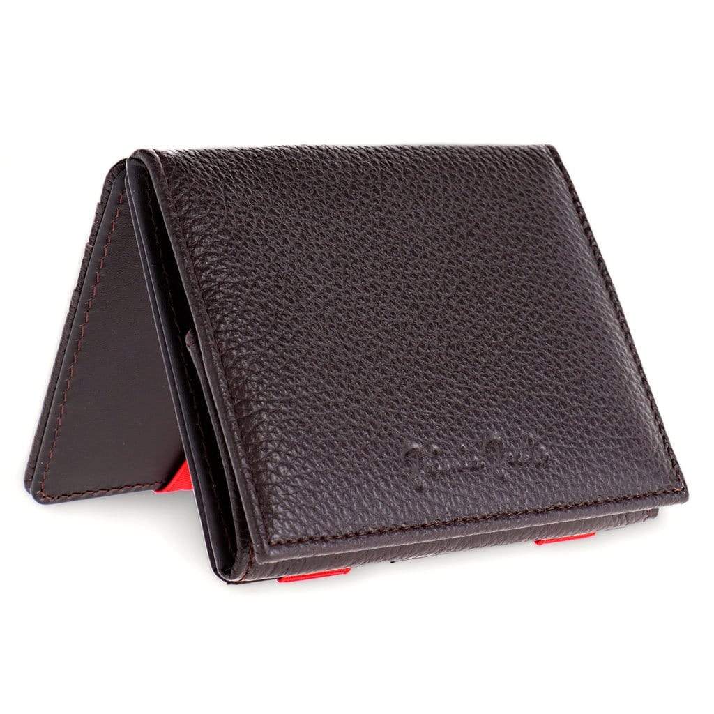 Jaimie Jacobs Geldbeutel Portemonnaie Grained Leather Brown with Red Flap Boy - Magic Wallet with Coin Pocket - Limited Edition Flap Boy Magic Wallet with Coin Pocket Limited Edition 