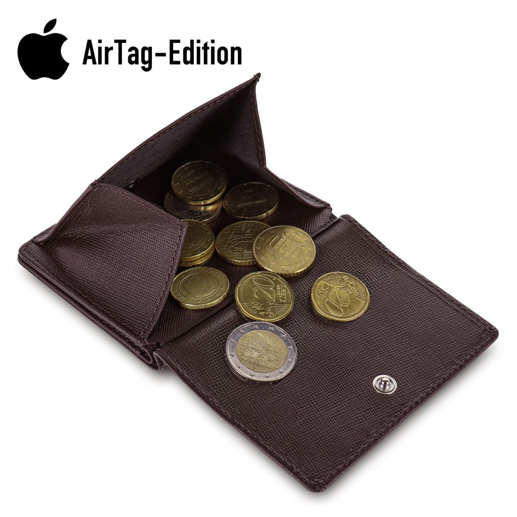 JAIMIE JACOBS Flap Boy AirTag Edition Magische Portemonnee met muntzakje echt leer (Donkerbruin met Rood JAIMIE JACOBS Flap Boy AirTag Edition Magische Portemonnee met muntzakje echt leer (Donkerbruin met Rood
